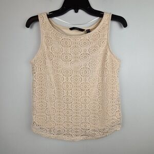 Vero Moda Crochet Open Knit Tank Top Size XS Beige Boho Festival Lined Juniors